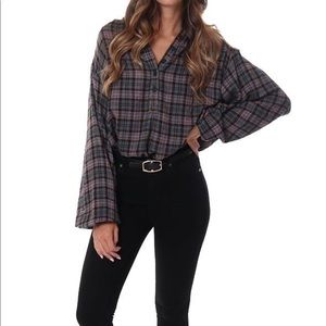 •Free People• Northern Bound Plaid• NTW• Onyx• Med
